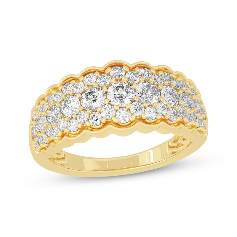 Round-Cut Diamond Scallop-Edged Anniversary Band 1-1/2 ct tw Yellow Gold Plated