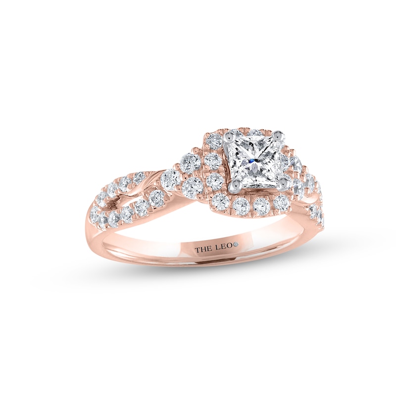 THE LEO Diamond Engagement Ring 1-1/8 ct tw Princess & Round-cut Rose Gold Plated
