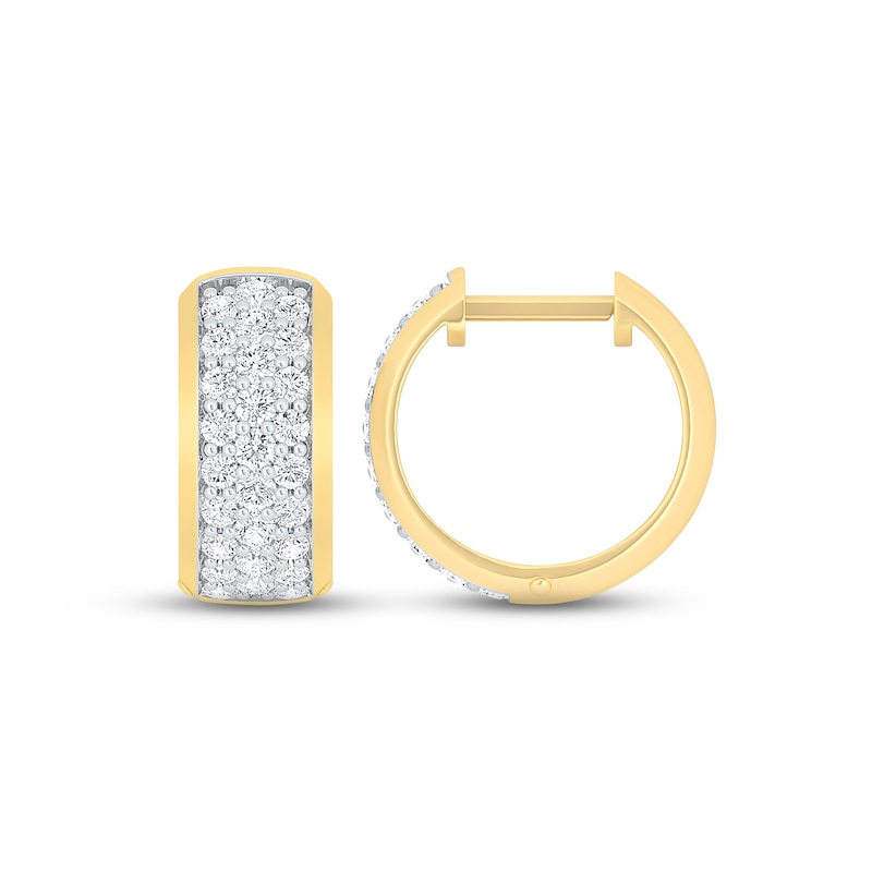 Men's Three-Row Huggie Hoop Earrings 1 ct tw Round-cut Yellow Gold Plated