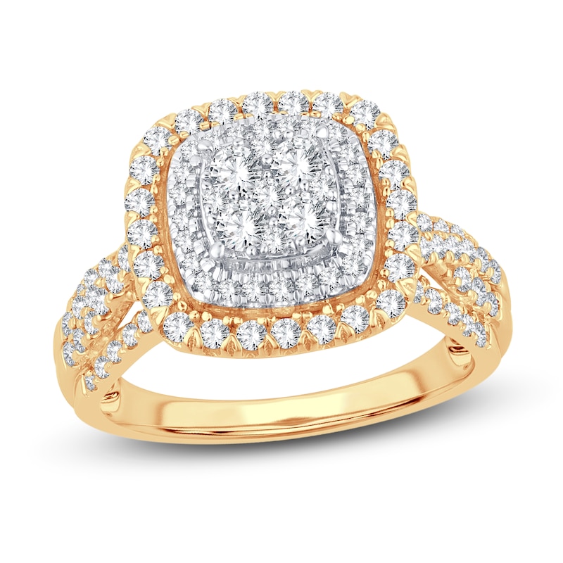 Multi-Diamond Engagement Ring 1 ct tw Round-cut Yellow Gold Plated