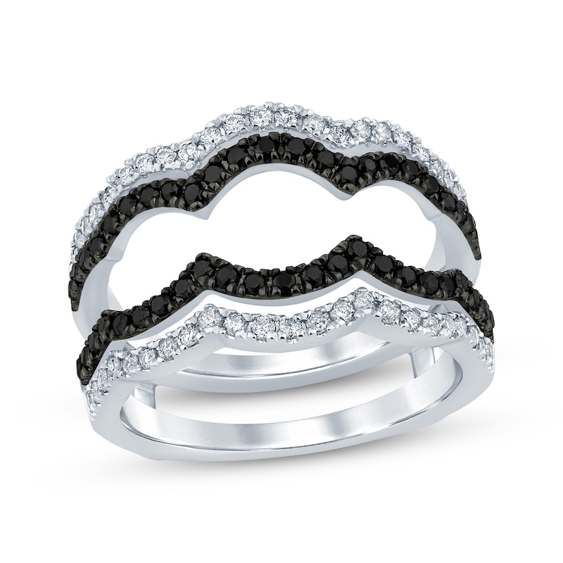 Round-Cut Black & White Diamond Scalloped Enhancer Ring 3/4 ct tw White Gold Plated