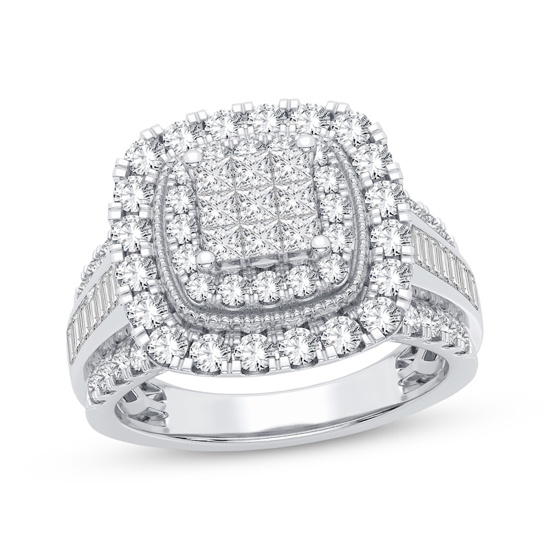 Princess-Cut Multi-Diamond Center Engagement Ring 1-1/2 ct tw White Gold Plated