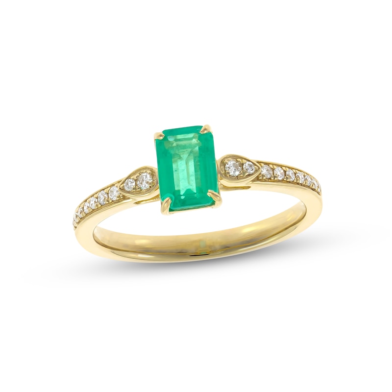 Emerald & Diamond Ring 1/8 ct tw Round-cut Yellow Gold Plated