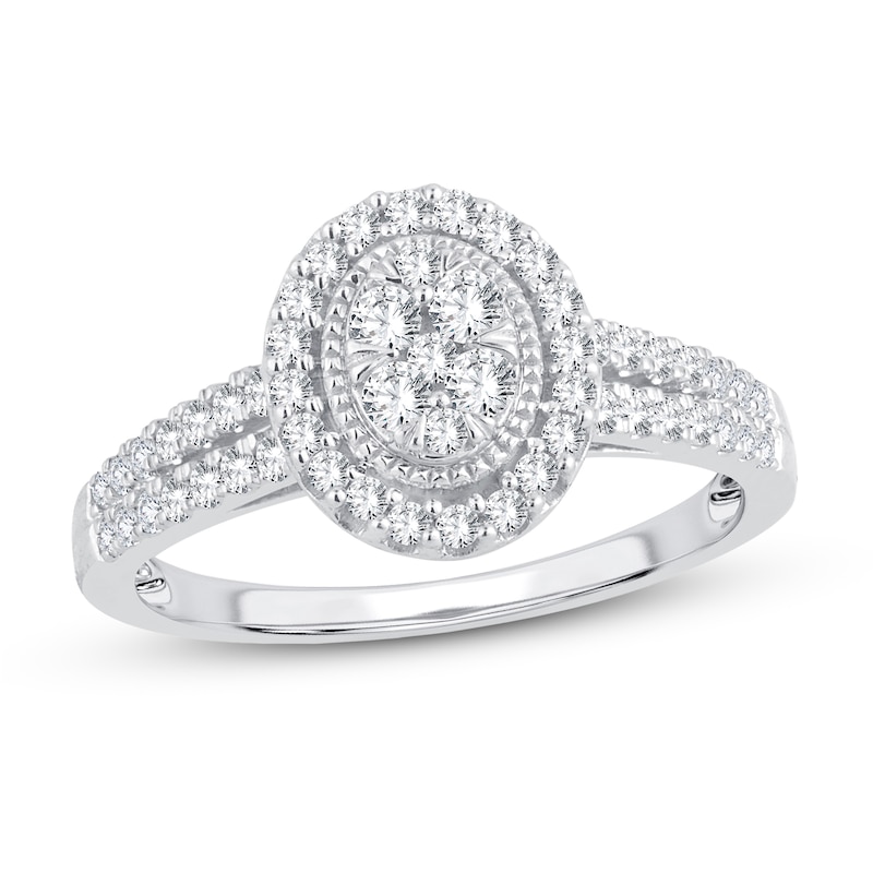 Multi-Diamond Engagement Ring 1/2 ct tw Round-cut White Gold Plated