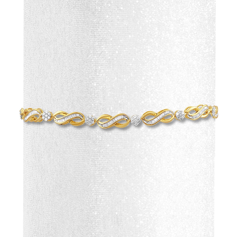 Diamond Infinity Bracelet 1 cttw Baguette/Round Yellow Gold Plated