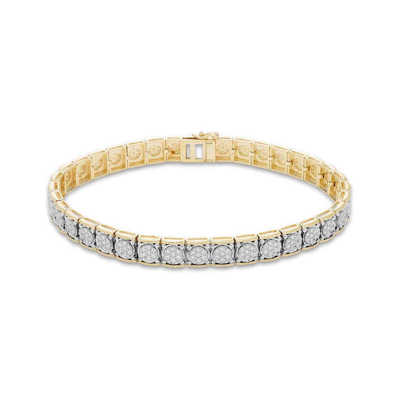 Men's Diamond Large Tennis Bracelet 2 ct tw Round-cut Yellow Gold Plated 8.5"