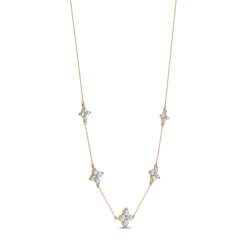 Diamond Quatrefoil Station Necklace 1-1/2 ct tw Yellow Gold Plated 18"