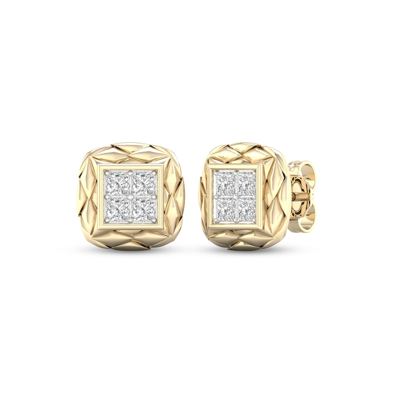 Multi-Diamond Quilted Cushion Earrings 1/2 ct tw Square-cut Yellow Gold Plated