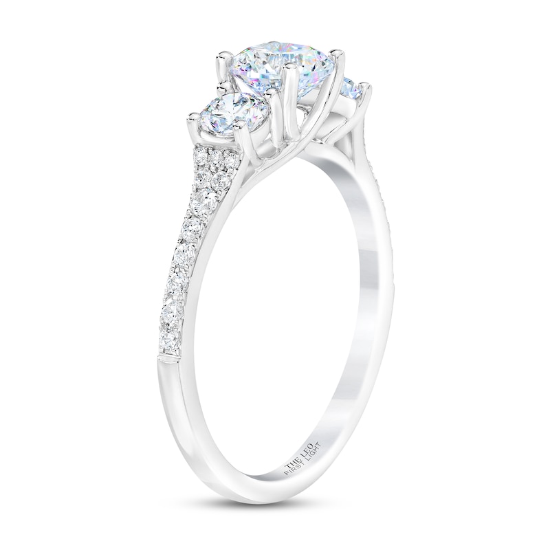 THE LEO First Light Three-Stone Diamond Engagement Ring 1-1/4 ct tw Round-cut White Gold Plated