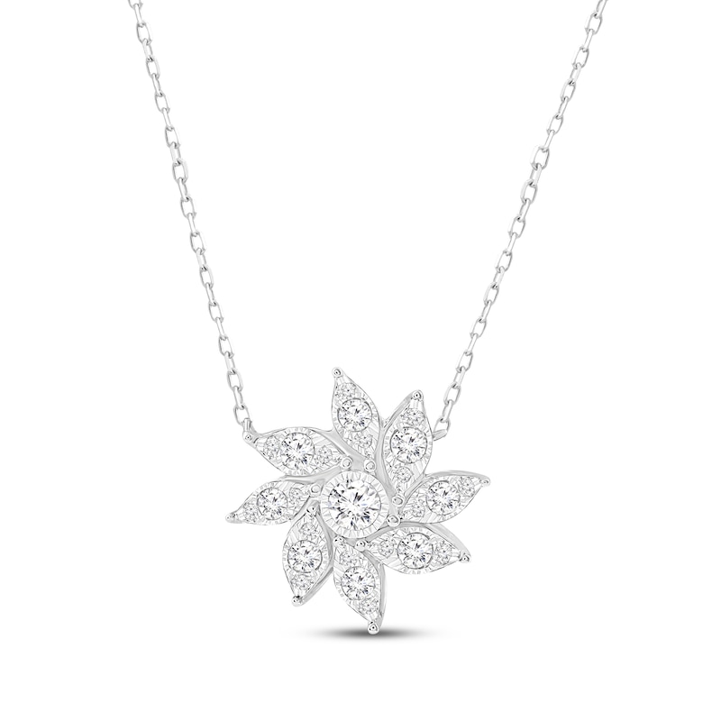 Diamond Sunburst Necklace 1/2 ct tw Round-cut White Gold Plated 18"