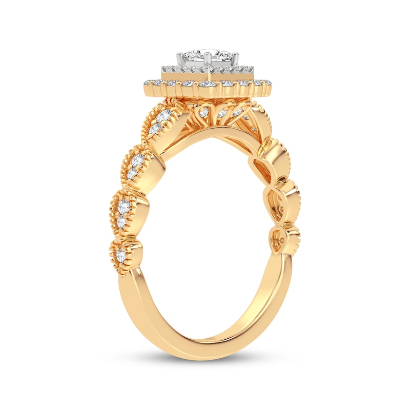 Vintage-Style Princess & Round-Cut Diamond Engagement Ring 1/2 ct tw Yellow Gold Plated