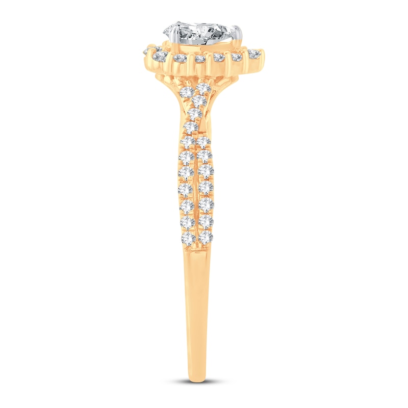 Diamond Engagement Ring 1/2 ct tw Pear & Round Yellow Gold Plated