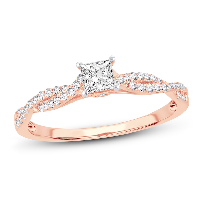 Diamond Engagement Ring 1/2 ct tw Princess & Round Rose Gold Plated