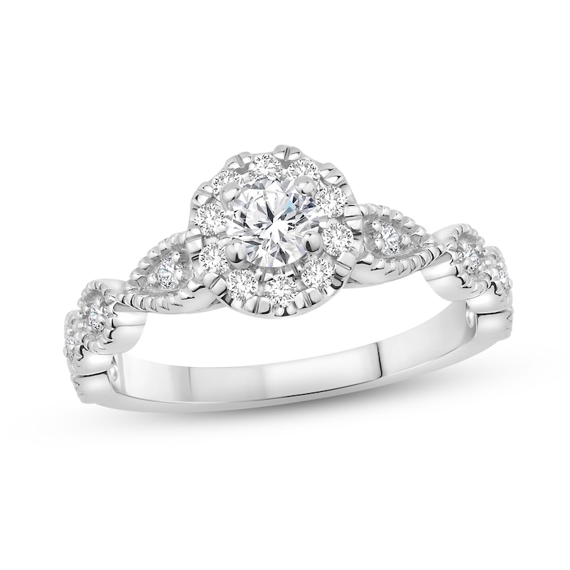Diamond Engagement Ring 5/8 ct tw Round-cut White Gold Plated