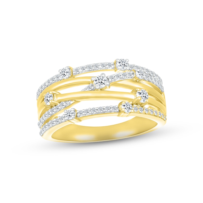 Diamond Crisscross Ring 1/2 ct tw Round-cut Yellow Gold Plated