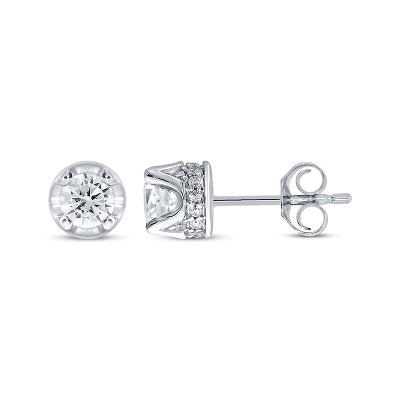 Diamond Solitaire Hidden Halo Stud Earrings 1/2 ct tw White Gold Plated