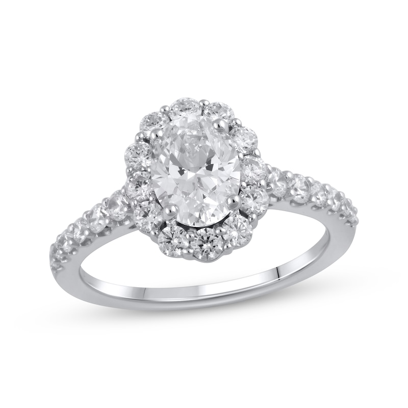 Lab-Created Diamonds by Oval-Cut Engagement Ring 1-3/4 ct tw White Gold Plated