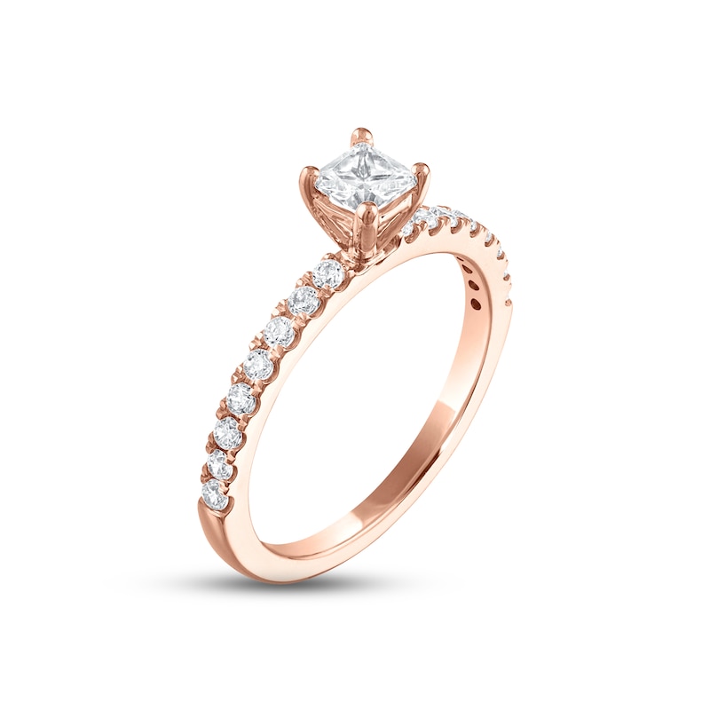 Diamond Engagement Ring 5/8 ct tw Princess & Round-cut Rose Gold Plated