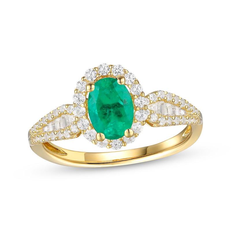 Oval-Cut Emerald & Diamond Ring 3/8 ct tw Yellow Gold Plated