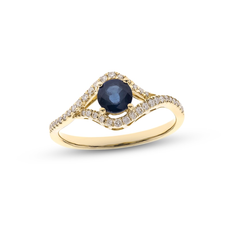 Blue Sapphire & Diamond Ring 1/5 ct tw Round-cut Yellow Gold Plated
