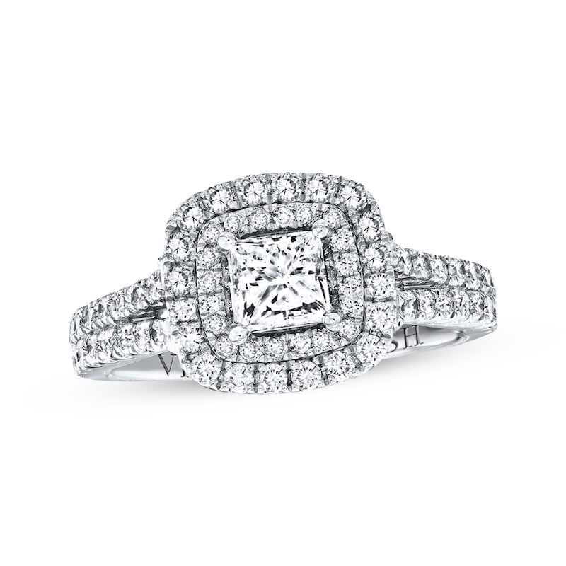 Diamond Ring 1-1/2 ct tw Princess & Round-cut White Gold Plated