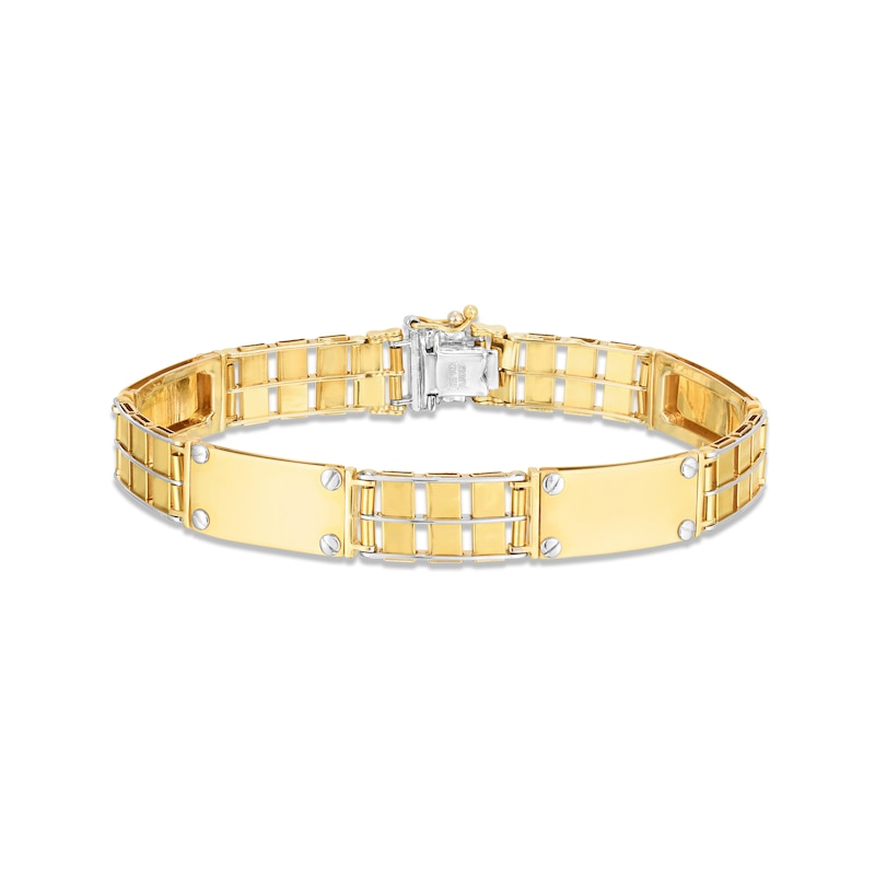 Men's Railroad Link Bracelet Two-Tone Gold Plated 8.5"