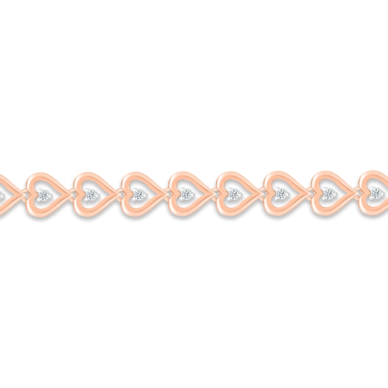 Diamond Heart Line Bracelet 1/4 ct tw Round-cut Rose Gold Plated 7.25"