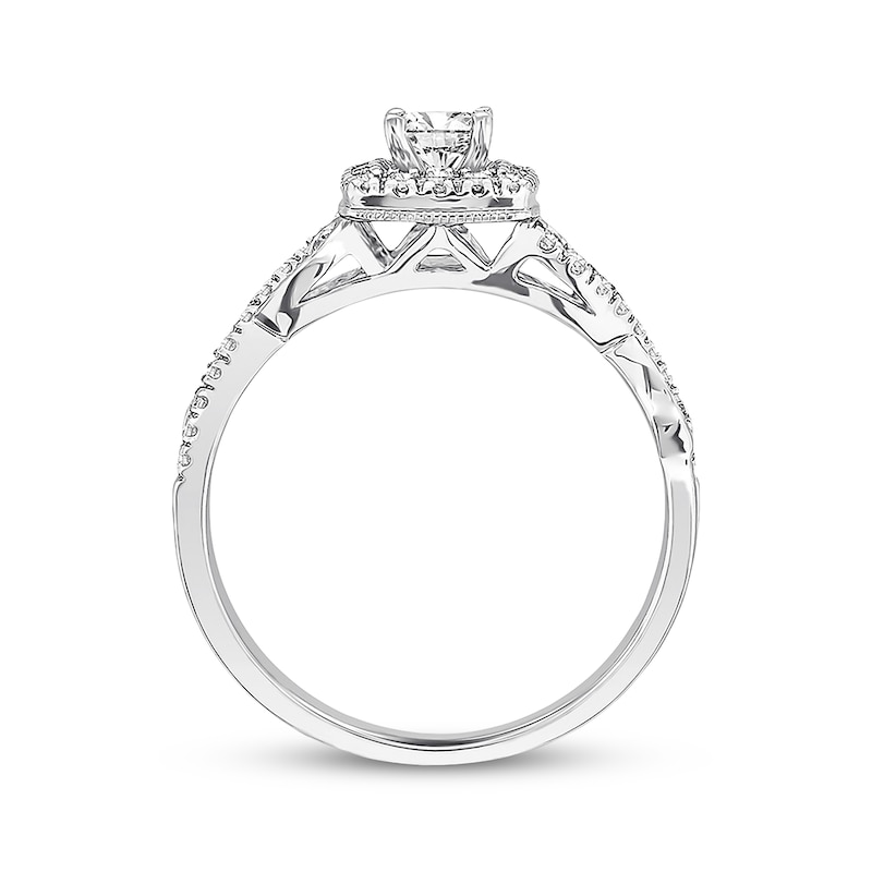 Diamond Engagement Ring 3/8 ct tw Princess & Round-cut White Gold Plated