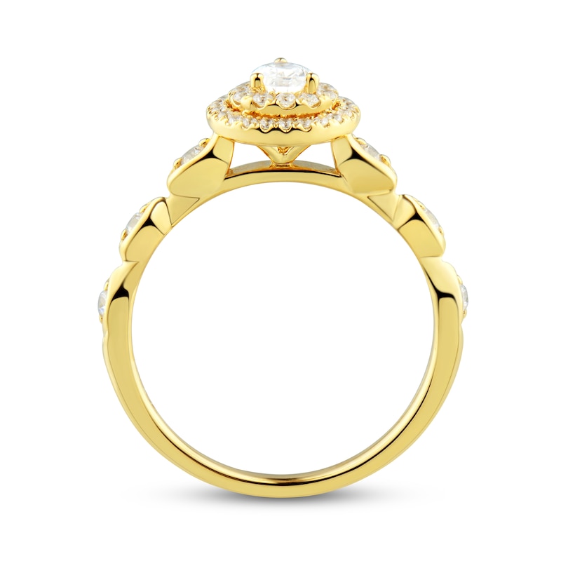 Diamond Engagement Ring 1/2 ct tw Pear & Round Yellow Gold Plated