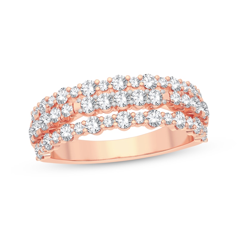Diamond Three-Row Anniversary Band 1 ct tw Round-cut Rose Gold Plated