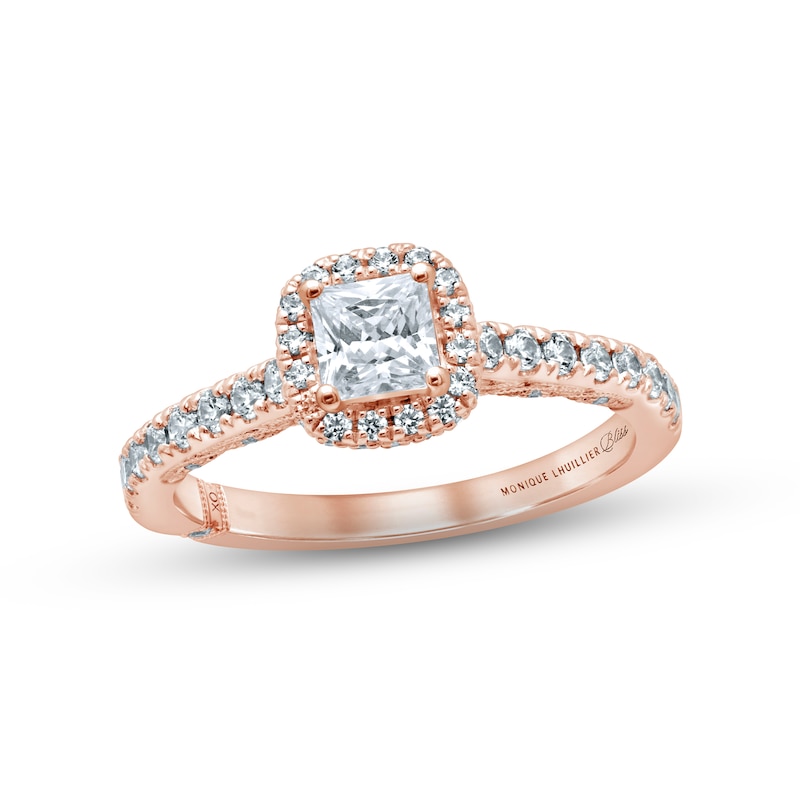 Monique Lhuillier Bliss Diamond Engagement Ring 7/8 ct tw Princess & Round-cut Rose Gold Plated