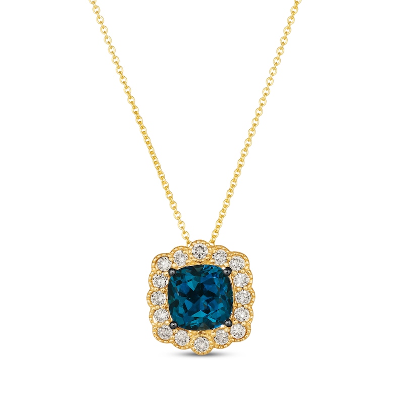 Le Vian Blue Topaz Necklace 3/8 ct tw Diamonds Honey Gold Plated 19”