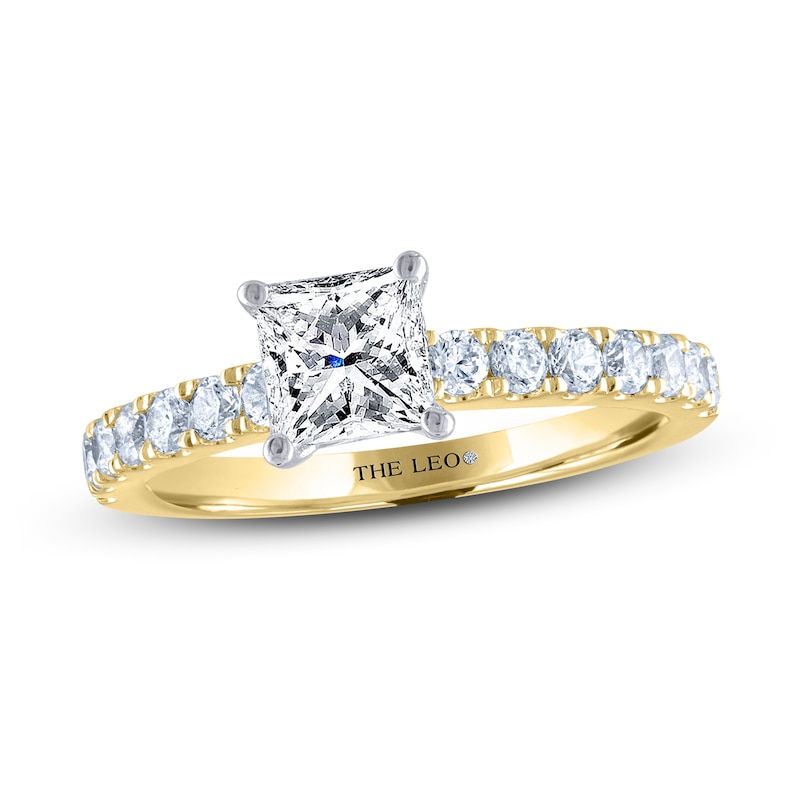THE LEO Diamond Engagement Ring 1-3/8 ct tw Princess/Round Yellow Gold Plated