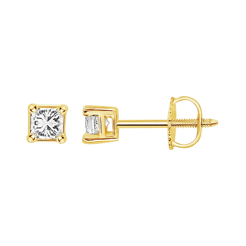 Diamond Solitaire Stud Earrings 1/2 ct tw Princess-cut Yellow Gold Plated