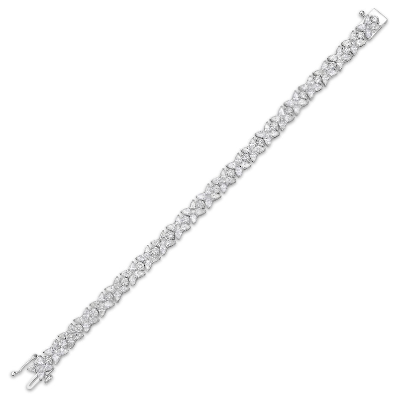 Pear-Shaped & Round-Cut Diamond Flower Tennis Bracelet 10 ct tw White Gold Plated 7"
