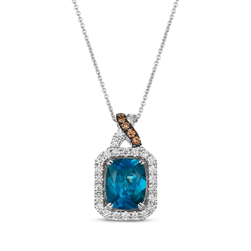 Le Vian Cushion-Cut Blue Topaz Necklace 1/2 ct tw Diamonds Vanilla Gold Plated 19”