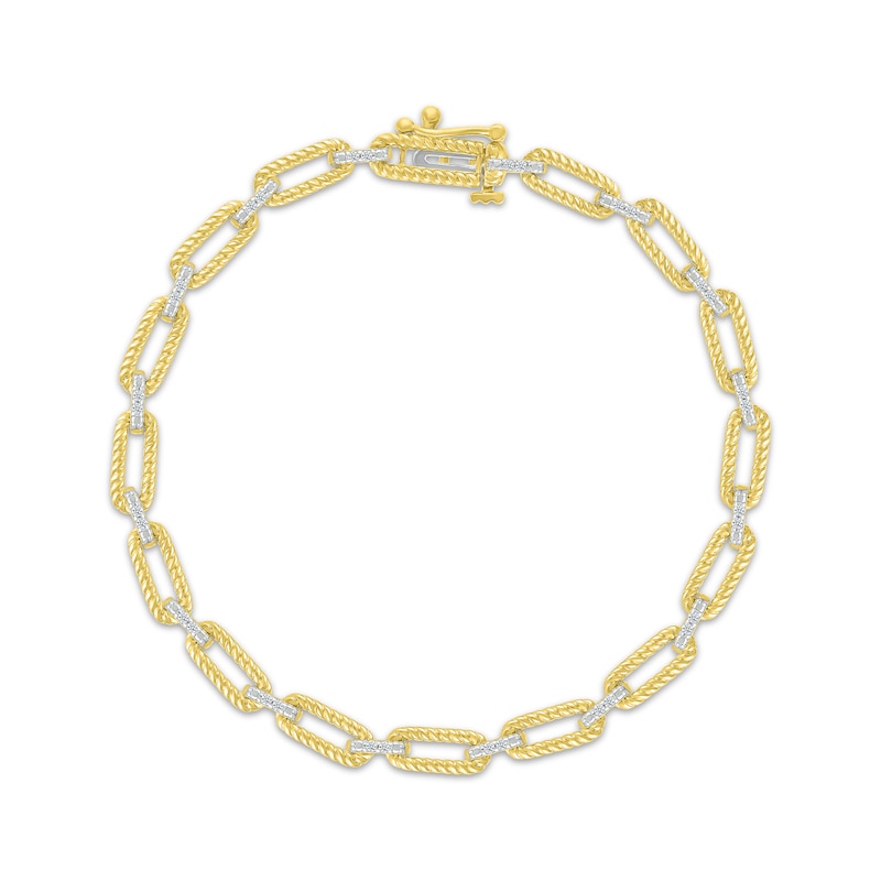 Round-Cut Diamond Paperclip Bracelet 1/6 ct tw Yellow Gold Plated 7.25”