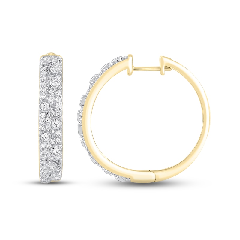 Diamond Hoop Earrings 1 ct tw Round-cut Yellow Gold Plated