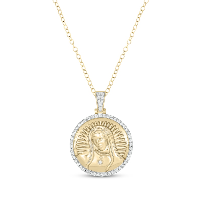 Round-Cut Diamond Our Lady of Guadalupe Round Necklace 1/2 ct tw Yellow Gold Plated 18"