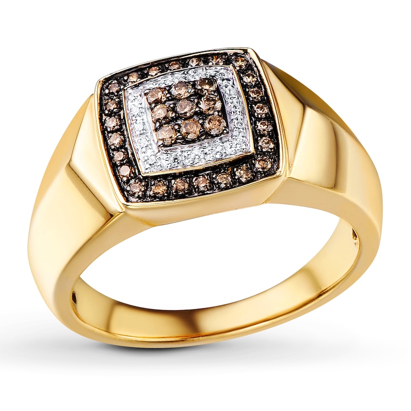 Men's Brown/White Diamond Ring 1/3 ct tw Round-cut Yellow Gold Plated