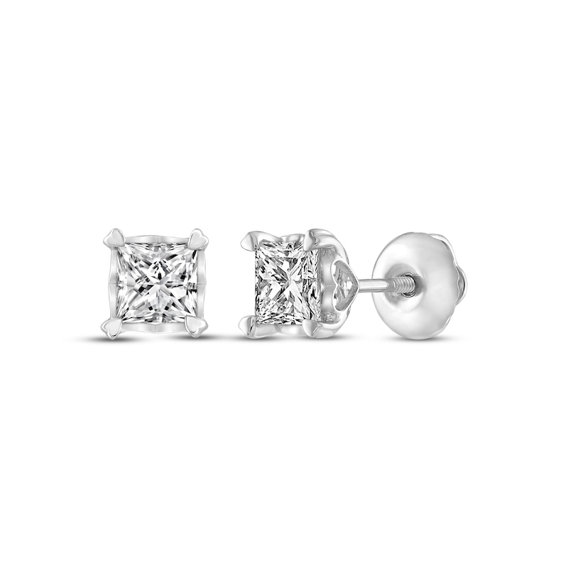 Diamond Solitaire Earrings 1 ct tw Princess-cut White Gold Plated