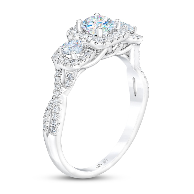 THE LEO First Light Diamond Three-Stone Engagement Ring 1 ct tw White Gold Plated
