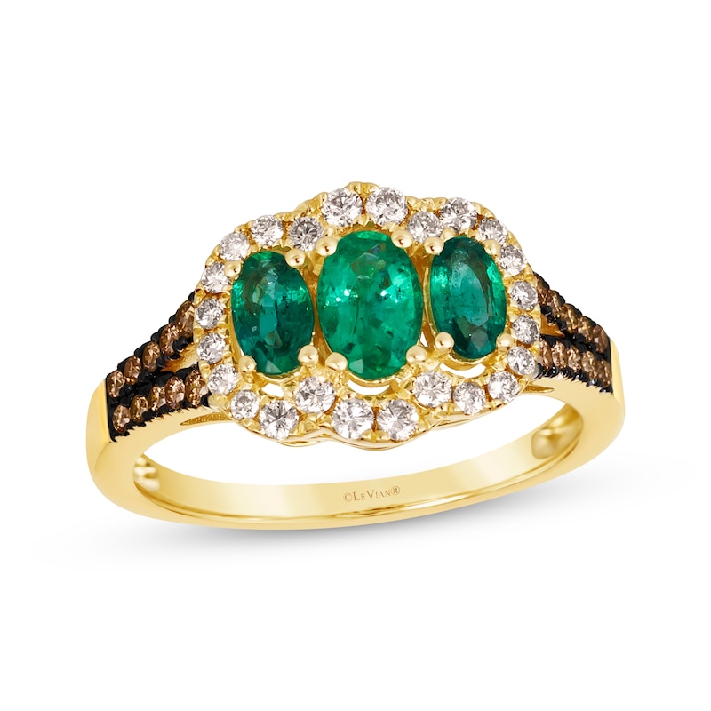 Le Vian Emerald Three-Stone Ring 3/8 ct tw Diamonds Honey Gold Plated