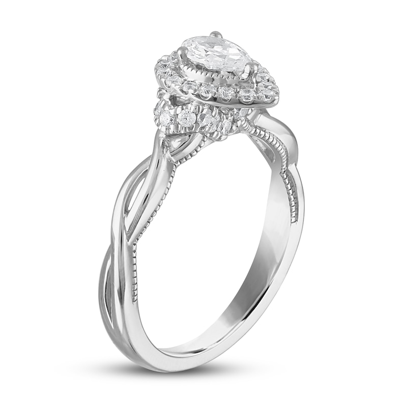 Diamond Engagement Ring 5/8 ct tw Pear & Round-cut in White Gold Plated