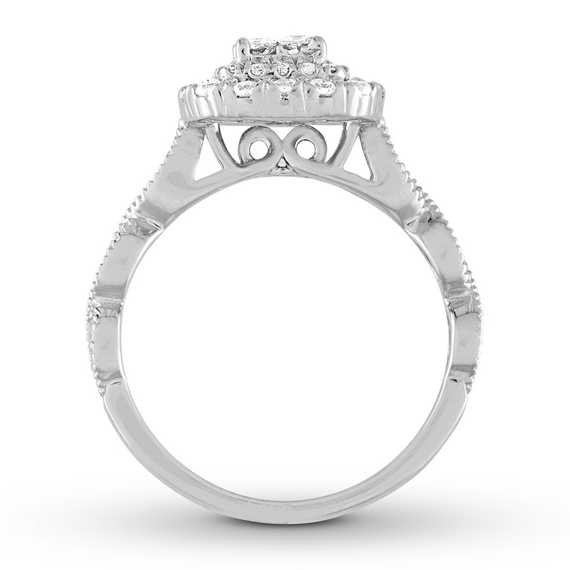 Diamond Engagement Ring 3/4 ct tw Princess & Round White Gold Plated