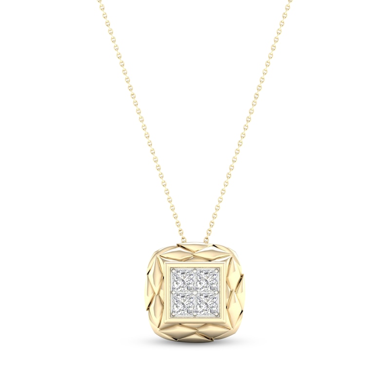 Multi-Diamond Quilted Cushion Necklace 3/8 ct tw Square-cut Yellow Gold Plated 18"