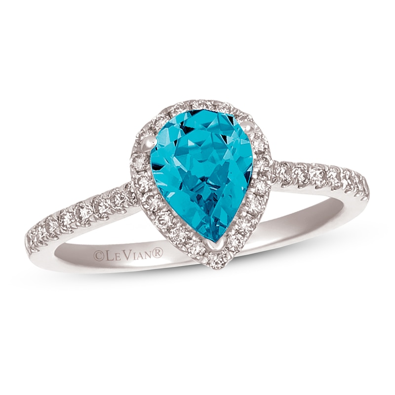 Le Vian Blue Topaz & Diamond Ring 1/3 ct tw Vanilla Gold Plated