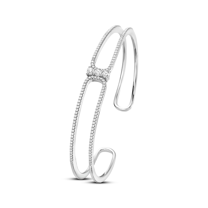 Diamond Three-Stone Cuff Bangle Bracelet 1 ct tw Round-cut White Gold Plated