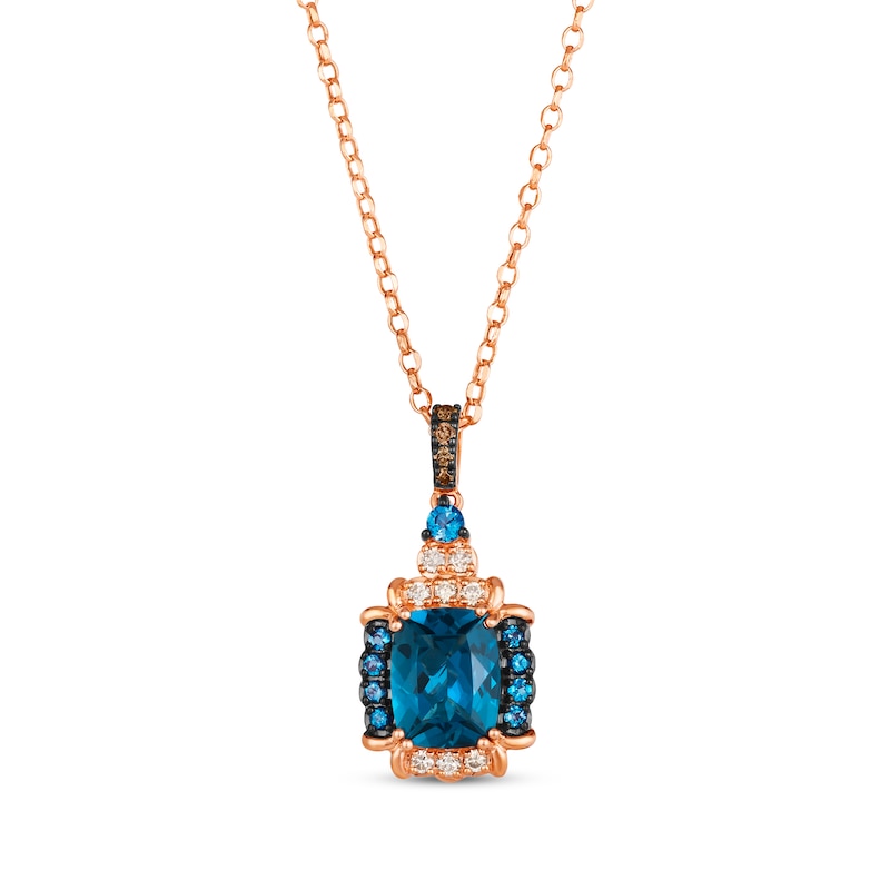 Le Vian Venetian Mosaic Deep Sea Blue Topaz Necklace 1/8 ct tw Diamonds Strawberry Gold Plated 19"