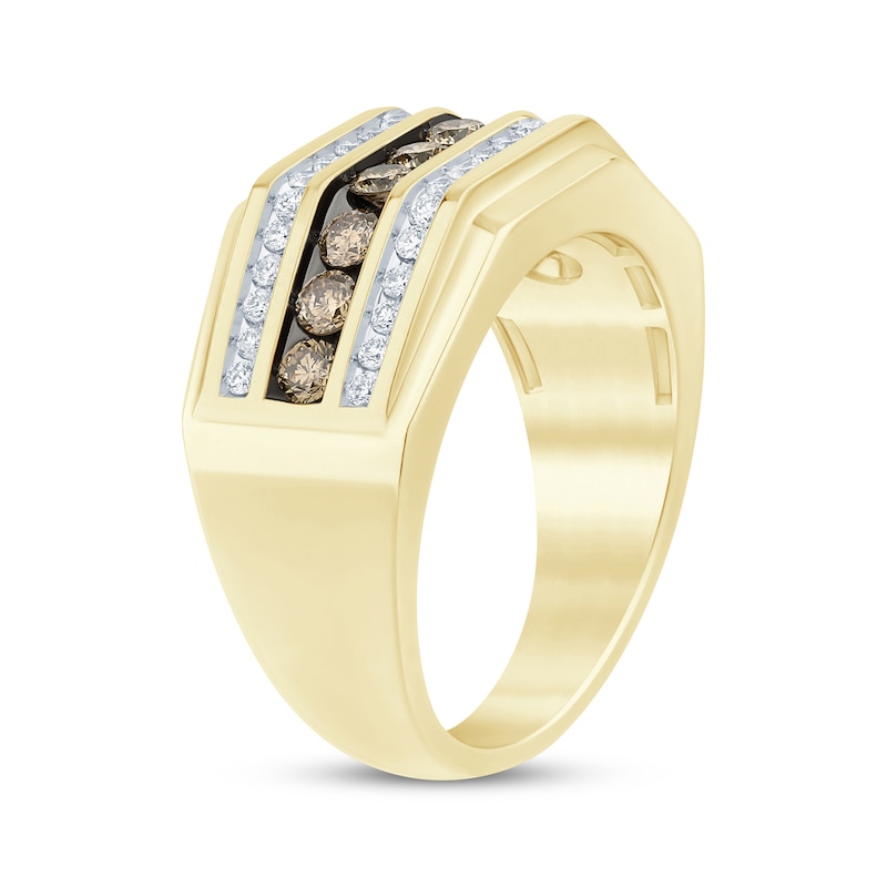 Men’s Brown & White Diamond Wedding Band 1 ct tw Yellow Gold Plated